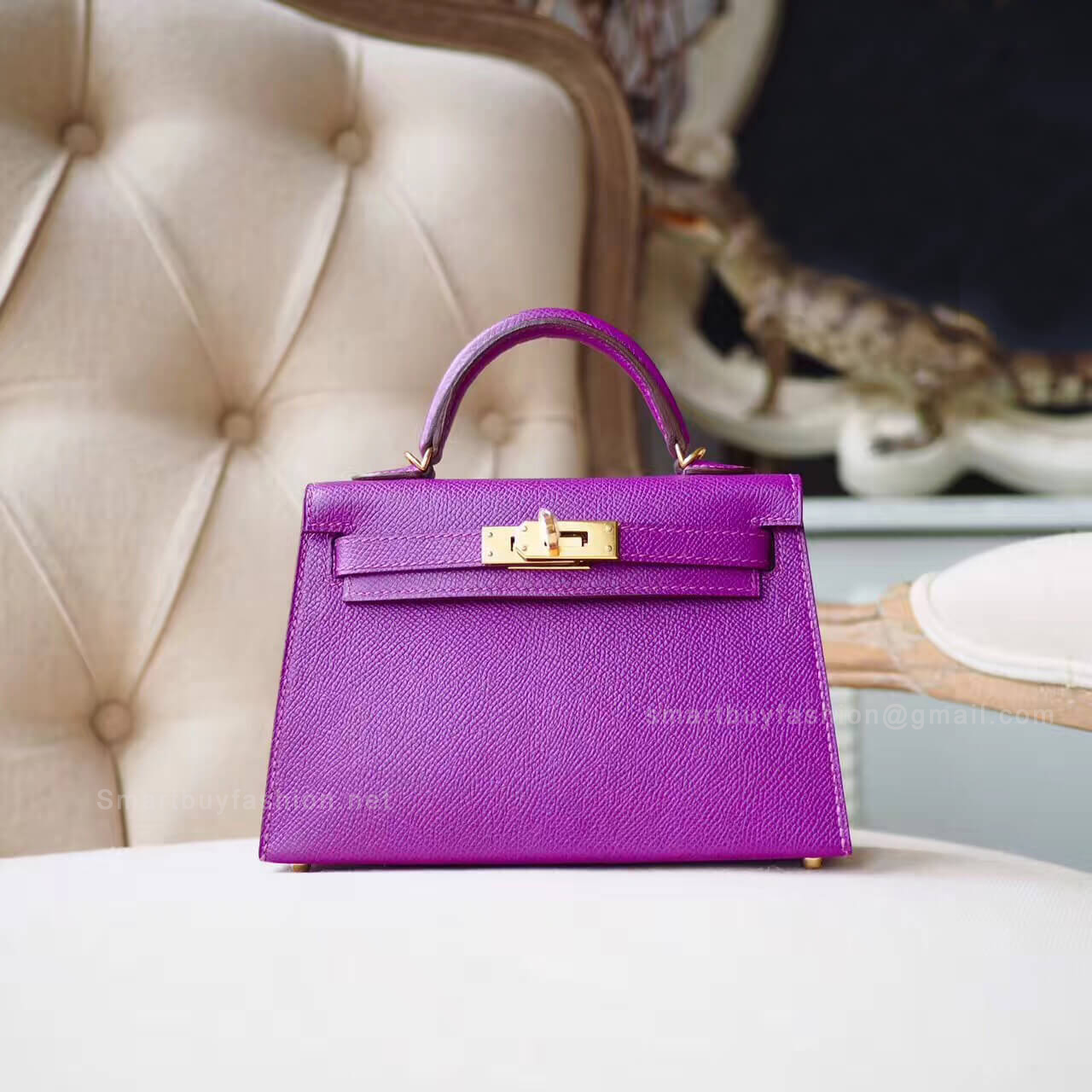 Hermes Mini Kelly II Bag in p9 Anemone Epsom GHW